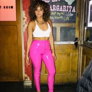 House of CB pink patent leather pants.